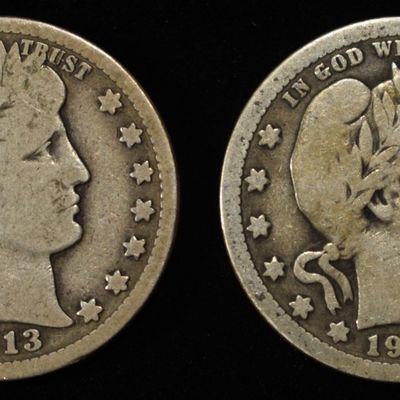 Sale Photo Thumbnail #57: 1913-D & 1914 BARBER QUARTERS G/VG