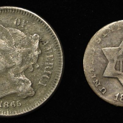 Sale Photo Thumbnail #41: 1852 3-CENT SILVER & 1865 3-CENT NICKELS  AG-VG