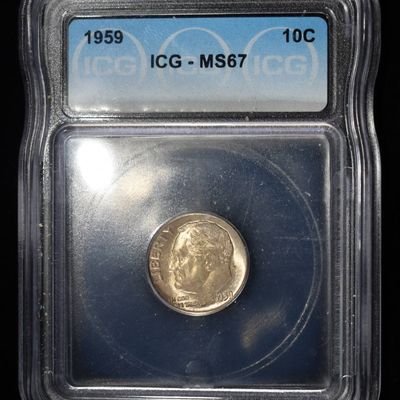 Sale Photo Thumbnail #204: 1959 ROOSEVELT DIME ICG MS67