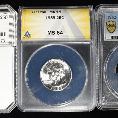 Sale Photo Thumbnail #212: (3) GRADED WASHINGTON QUARTERS