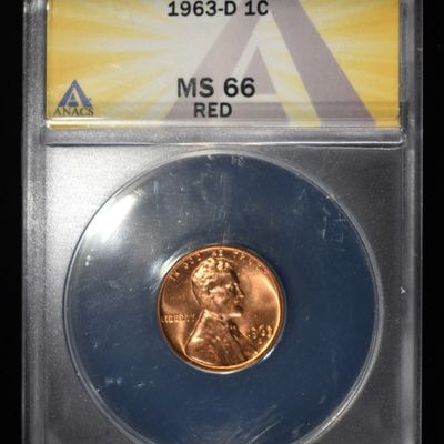 Sale Photo Thumbnail #186: 1963-D MEMORIAL CENT ANACS MS66 RED
