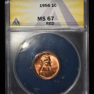 Sale Photo Thumbnail #184: 1956 WHEAT CENT ANACS MS67 RED