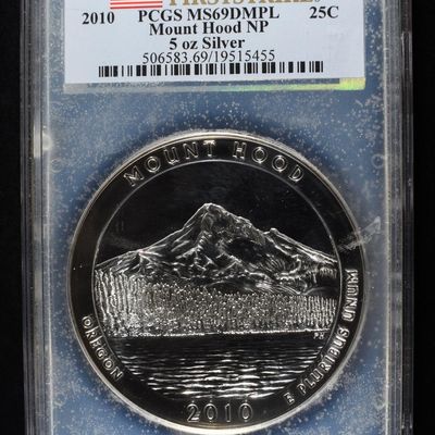 Sale Photo Thumbnail #418: 2010 MOUNT HOOD 5 OZ SILVER PCGS MS69DMPL