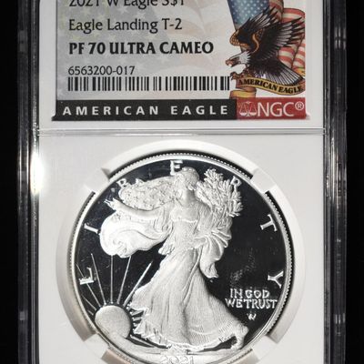 Sale Photo Thumbnail #394: 2021-W T-2 PROOF SILVER EAGLE NGC PF-70 ULTRA CAM