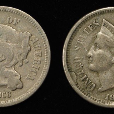 Sale Photo Thumbnail #42: 1865 & 1868 3-CENT NICKELS VF