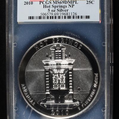 Sale Photo Thumbnail #421: 2010 HOT SPRINGS 5 OZ SILVER PCGS MS69DMPL