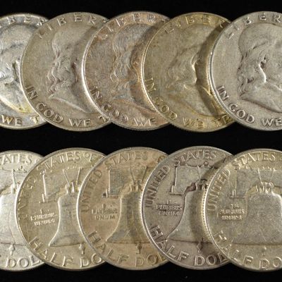 Sale Photo Thumbnail #362: (10) FRANKLIN HALF DOLLARS