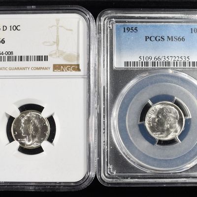 Sale Photo Thumbnail #201: (2) GRADED DIMES MS66