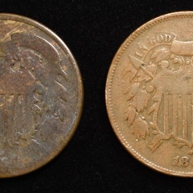 Sale Photo Thumbnail #39: (3) 1865, (1) NO DATE 2-CENT PIECES AG/G