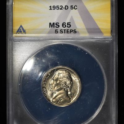 Sale Photo Thumbnail #198: 1952-D JEFFERSON NICKEL ANACS MS65 5 STEPS
