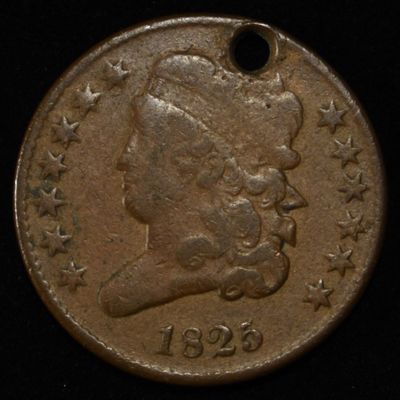 Sale Photo Thumbnail #27: 1825 CORONET HEAD LARGE CENT W/HOLE