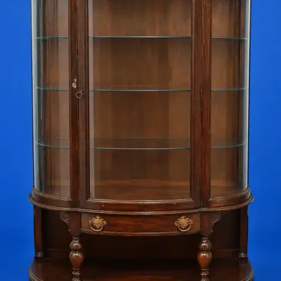Antique Style Curio Cabinet With Large Glass Bow Front