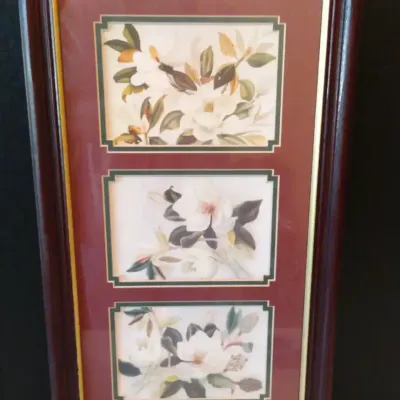 Vintage Magnolia Three Set Print With Dark Wood Frame