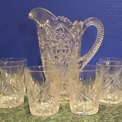 Crystal Pitcher and Six Glasses