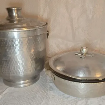 Hammered Aluminum Ice Bucket And Serving Dish