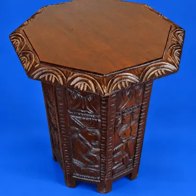Hand Carved Tribal Octagon Shape Accent Table