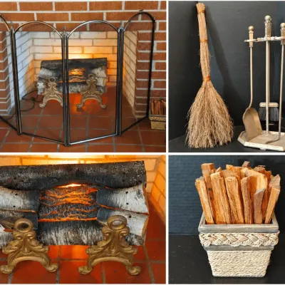 Electric Fire Logs With Brass Fire Screen
