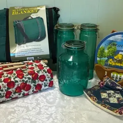 Vintage Green Glass Canisters & More