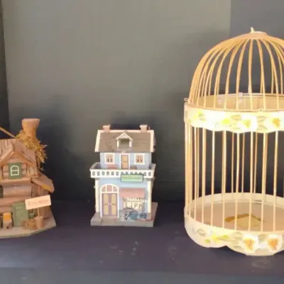 Assorted Vintage Bird Houses And Cages
