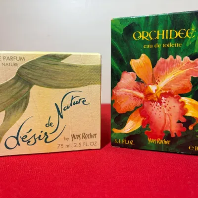 Two boxed Yves Rocher fragrances, including a 75 ml Désir de Nature eau de parfum and a 100 ml Orchidée eau de toilette.