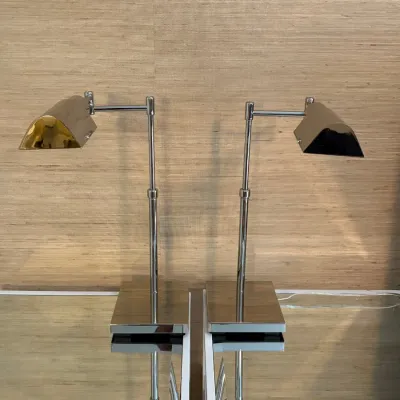 Sale Photo Thumbnail #42: Pair of contemporary polished chrome picture or desk lamps with adjustable swing arms and rectangular bases.