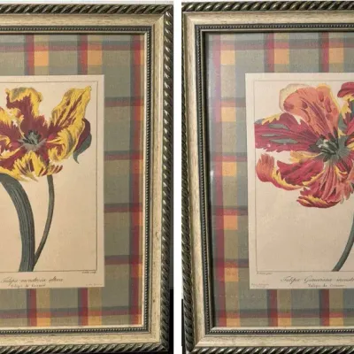 Pair of Framed Pancrace Bessa Botanical Tulip Reproduction Prints