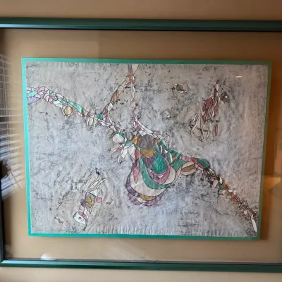 Large Signed Mixed Media Abstract on Raw Canvas, Possibly Hyink, 1980s