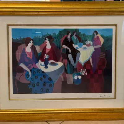 Itzchak Tarkay “Morning Social” Seriolithograph, Framed, Approx. 37” x 29”