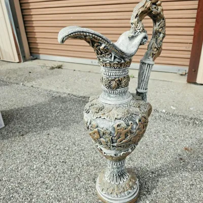 Ornate Classical-Style Decorative Ewer with Cherub Relief & Grapevine Motifs