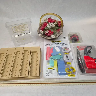 Small Collection of Misc. Office Decor w/ New in Box Blutooth Headphone