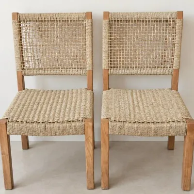 Pair of Better Homes and Gardens Ashbrook Teak and Wicker Dining Chairs