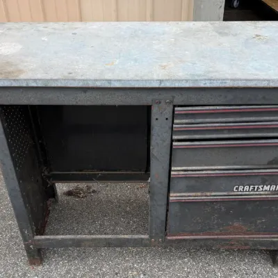 Craftsman Metal Workbench with 5-Drawer Tool Cabinet and Mounted Vise