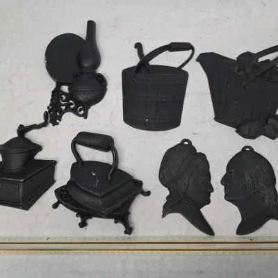 Collection of 7 Vintage Black Sexton Cast Metal Wall Sconce Decorations