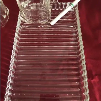 Sale Photo Thumbnail #30: 10 Pc. MCM Hazel Atlas Snack - Sip - Smoke Glassware Ball & Ribbed Design 11" Plate & Cup Set