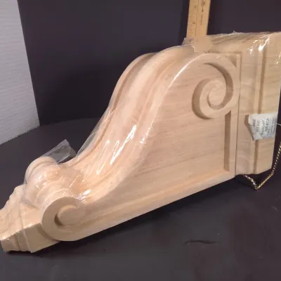 Solid Heavy Wood Corbel- Boston Scroll 13 Inch New In Package - Potterville
