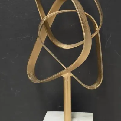 CB2 Standing Brass Infinity Knot Sculpture on Marble Base