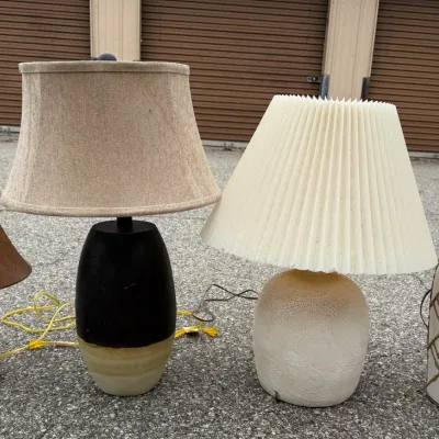 Assorted Table Lamps Lot: Ceramic, Faux Lattice and Accent Lamps with Shades