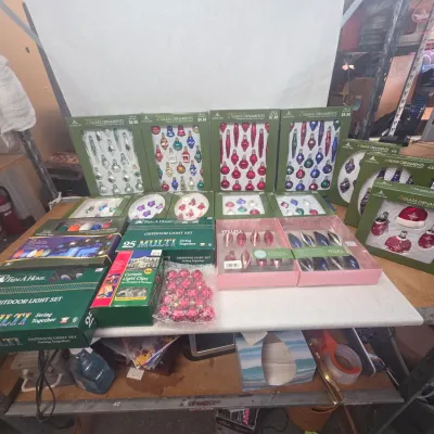 Large Collection of Used-Like New Christmas Lights and Ornaments