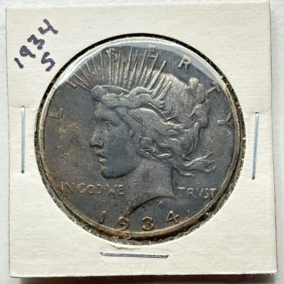 1934 D - Peace Silver Dollar - Dark Toned