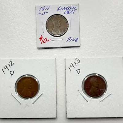 1911 D / 1912 D / 1913 D - Lincoln Wheat Cents