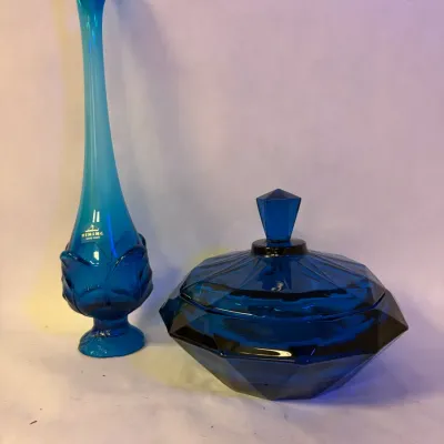 Swing Viking Vase and Covered Candy Dish - Cobalt Blue