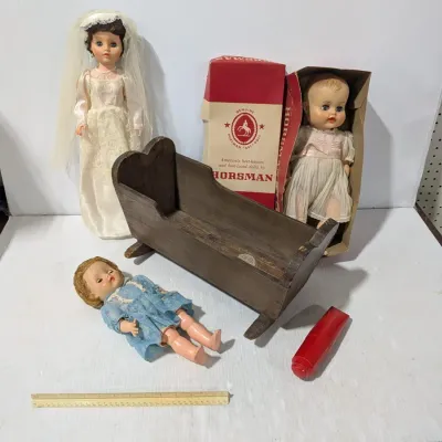 Horseman Doll & Antique Wooden Doll Cradle, Baby Dolls & Toys, Refer To Photos & Details - Estate Sales Warehouse (GR)