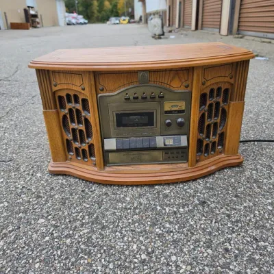 Vintage Record Player Stereo with Cassette Deck, 3-CD Changer & AM/FM Radio