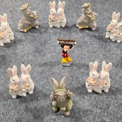 Collection of Decorative Easter Bunny and Rabbit Figurines with Mickey Mouse Welcome Sign (2 of 2)
