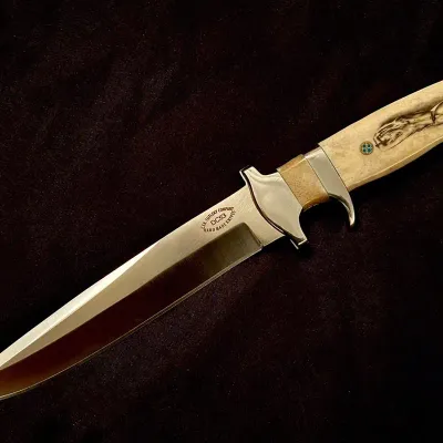 Stunning Custom Scrimshaw Full Tang Bowie Knife Heavy Leather Sheath NIB