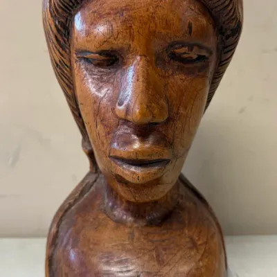 Hand-Carved Wood Bust from Africa on Marble Base