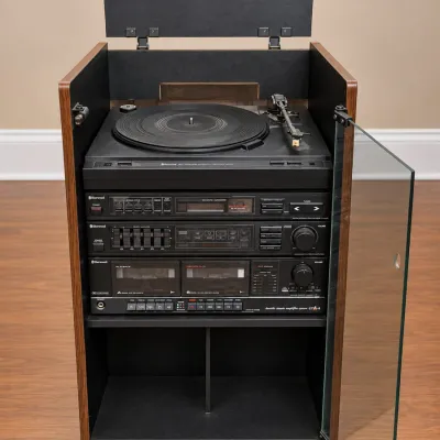 Sherwood CTA-4 Cassette Tuner Amplifier Stacking Stereo System in Cabinet