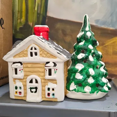 Vintage Porcelain Christmas Tree Village Candle Holder - Estate Sales Warehouse (GR)