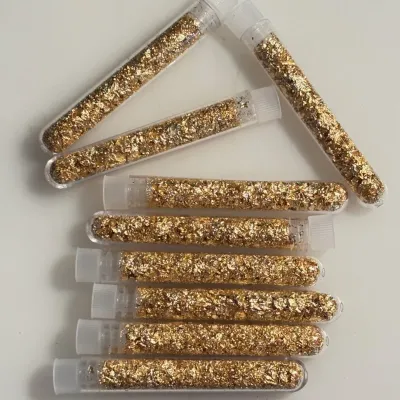 10 Large Vials of Recovered Gold Leaf Flakes