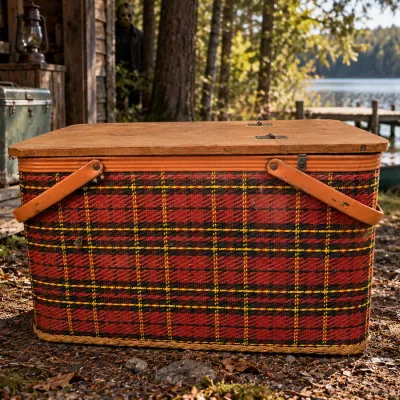 Vintage Redmon Plaid Picnic Basket by W.C. Redmon Company in Peru, Indiana
